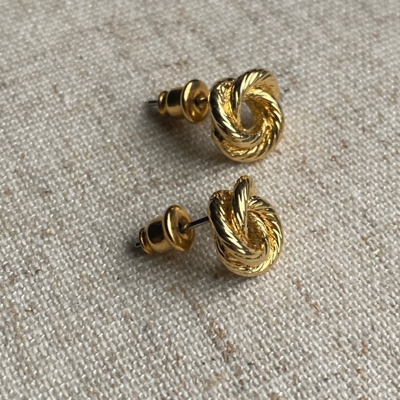 Tiny gold tone rope knot earrings for pierced ears - Picture 3 of 16